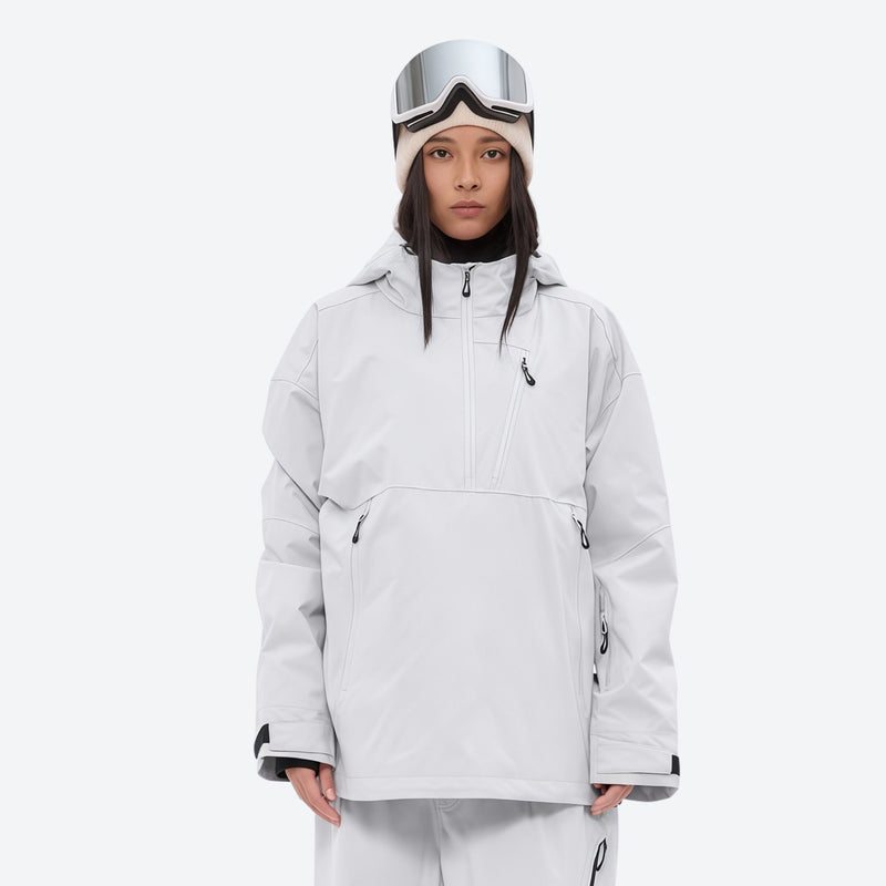Women's waterproof 3L anorak snow jacket and pants - light gray, for skiing and snowboarding