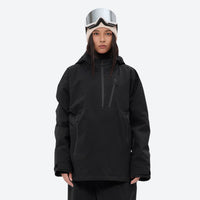 
                  
                    Women's breathable ski pullover set - black, on-model front with goggles on head, for resort and backcountry days
                  
                
