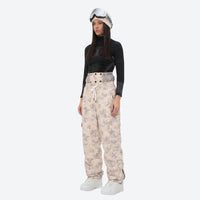 
                  
                    Breathable 3-layer ski jacket and suspender pants set - cream tan marble print bib pants, for cold-weather winter sports
                  
                