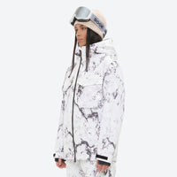 
                  
                    Women's waterproof 3L snow jacket and pants series - white marble print jacket, for powder and piste riding
                  
                