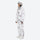 Women's waterproof 3L snow jacket and pants series - white marble print jacket with matching pants, on-model side view