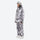 Women's 3-layer snowboard jacket and pants - gray camo print jacket with matching pants, for powder and piste riding