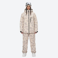 
                  
                    Unisex waterproof 3L snow jacket and bib pants series - cream tan marble print suit, for resort and backcountry days
                  
                