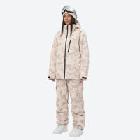 
                  
                    Unisex waterproof 3L snow jacket and bib pants series - cream tan marble print suit, 3-layer waterproof breathable fabric
                  
                