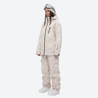 
                  
                    Unisex waterproof 3L snow jacket and bib pants series - cream tan marble print suit, for skiing and snowboarding
                  
                