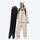 Breathable 3-layer ski jacket and suspender pants set - cream tan marble print, for powder and piste riding