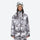 Women's breathable printed ski jacket set - gray camo print jacket, on-model front view, for powder and piste riding