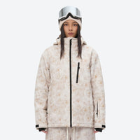 
                  
                    Unisex waterproof 3L snow jacket and bib pants series - cream tan marble print, for powder and piste riding
                  
                