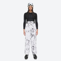 
                  
                    Women's breathable printed ski jacket set - white marble print snow pants with black top, for cold-weather winter sports
                  
                