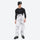 Unisex printed snowboard jacket and bibs - white marble print bib pants, on-model front view, for cold-weather winter sports
