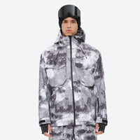 
                  
                    Breathable 3-layer ski jacket and suspender pants set - gray camo marble print, for resort and backcountry days
                  
                