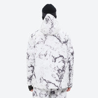 
                  
                    Unisex waterproof 3L snow jacket and bib pants series - white marble print, for skiing and snowboarding
                  
                