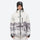Unisex printed snowboard jacket and bibs - white and gray gradient print, on-model front view, for powder and piste riding