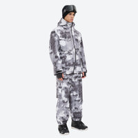 
                  
                    Breathable 3-layer ski jacket and suspender pants set - gray camo marble print suit, for resort and backcountry days
                  
                