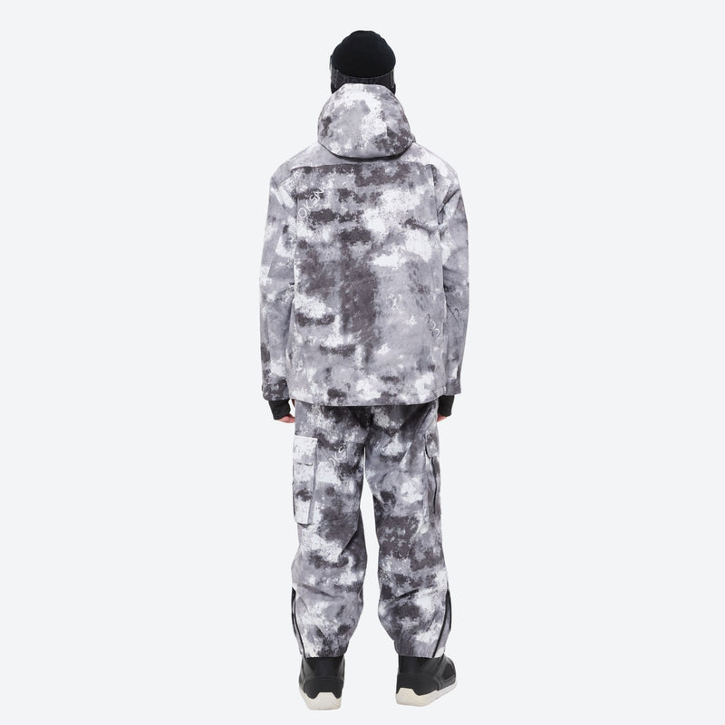 Unisex waterproof 3L snow jacket and bib pants series - gray camo marble print suit, for cold-weather winter sports