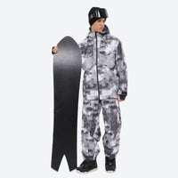 
                  
                    Unisex printed snowboard jacket and bibs - gray camo marble print suit, for cold-weather winter sports
                  
                