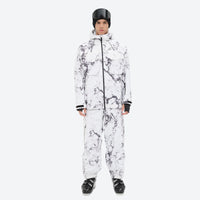 
                  
                    Unisex printed snowboard jacket and bibs - white marble print suit, for resort and backcountry days
                  
                
