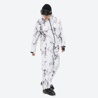 
                  
                    Unisex printed snowboard jacket and bibs - white marble print suit, for skiing and snowboarding
                  
                