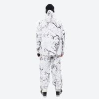 
                  
                    Breathable 3-layer ski jacket and suspender pants set - white marble print suit, for powder and piste riding
                  
                