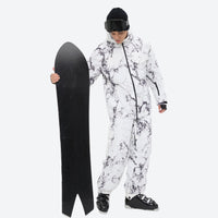 
                  
                    Unisex waterproof 3L snow jacket and bib pants series - white marble print suit, for skiing and snowboarding
                  
                
