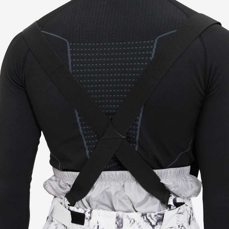 Unisex printed snowboard jacket and bibs - white marble print bib pants, for skiing and snowboarding