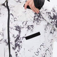 
                  
                    Unisex waterproof 3L snow jacket and bib pants series - white marble print, 3-layer waterproof breathable fabric
                  
                