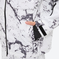 
                  
                    Breathable 3-layer ski jacket and suspender pants set - white marble print, fully taped seams keep snow out
                  
                