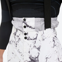 
                  
                    Unisex waterproof 3L snow jacket and bib pants series - white marble print bib pants, for resort and backcountry days
                  
                