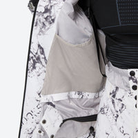 
                  
                    Unisex printed snowboard jacket and bibs - white marble print, interior lining close-up detail, for skiing and snowboarding
                  
                