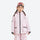 Kids snowboard jacket and pants with snow gaiters - pink kids jacket, on-model front view, for family resort trips