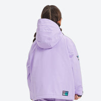 
                  
                    Kids breathable 2-layer ski suit - lavender kids jacket, on-model back view, for kids skiing and snowboarding
                  
                