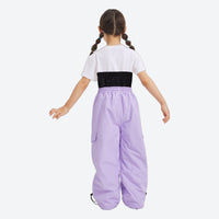 
                  
                    Kids waterproof 2L snow jacket and pants set - lavender kids snow pants with white tee, for snow play and winter commute
                  
                