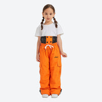 
                  
                    Kids waterproof 2L snow jacket and pants set - orange kids snow pants with white tee, for cold-weather winter sports
                  
                
