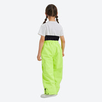 
                  
                    Kids waterproof 2L snow jacket and pants set - neon green kids snow pants with white tee, for family resort trips
                  
                