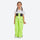 Kids snowboard jacket and pants with snow gaiters - neon green kids snow pants with white tee, on-model front view