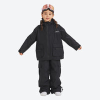 
                  
                    Kids waterproof 2L snow jacket and pants set - black kids jacket with black pants, for family resort trips
                  
                