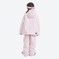 
                  
                    Kids breathable 2-layer ski suit - pink kids jacket with pink pants, on-model back view, for kids skiing and snowboarding
                  
                