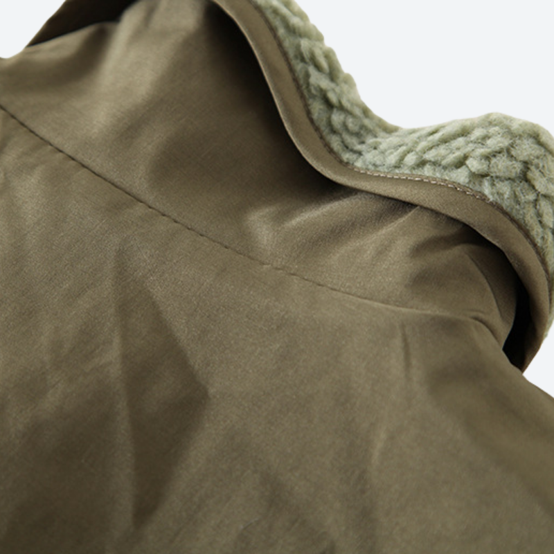 Men's warm comfortable two-way fleece jacket - olive double-sided fleece jacket, full zip vents heat fast