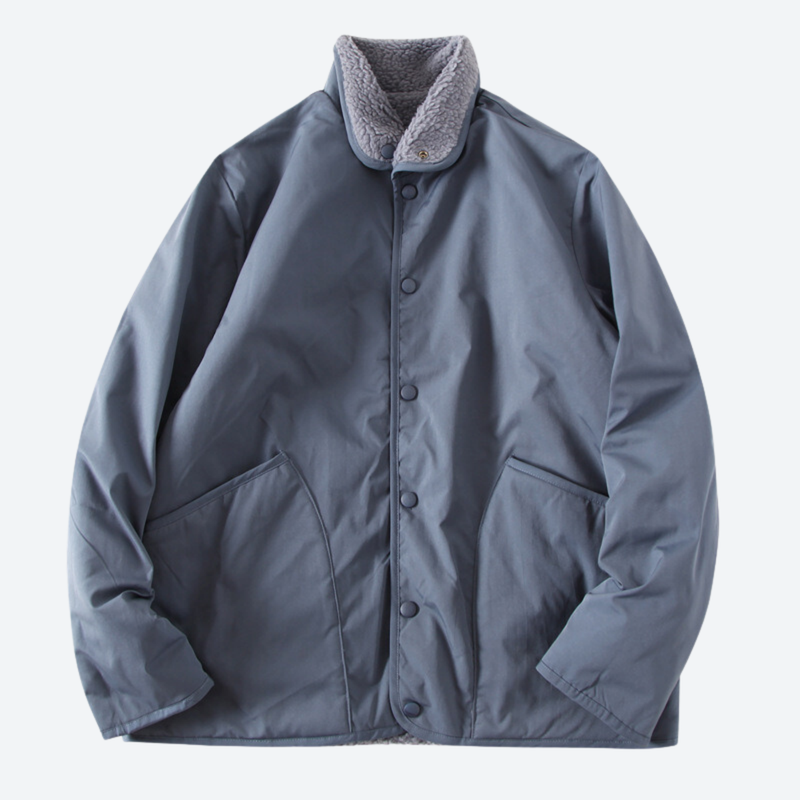 Men's reversible sherpa fleece jacket with full zip - blue double-sided fleece jacket, for travel and daily commute