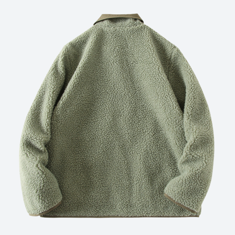 Men's reversible sherpa fleece jacket with full zip - olive double-sided fleece jacket, for hiking and trail walking