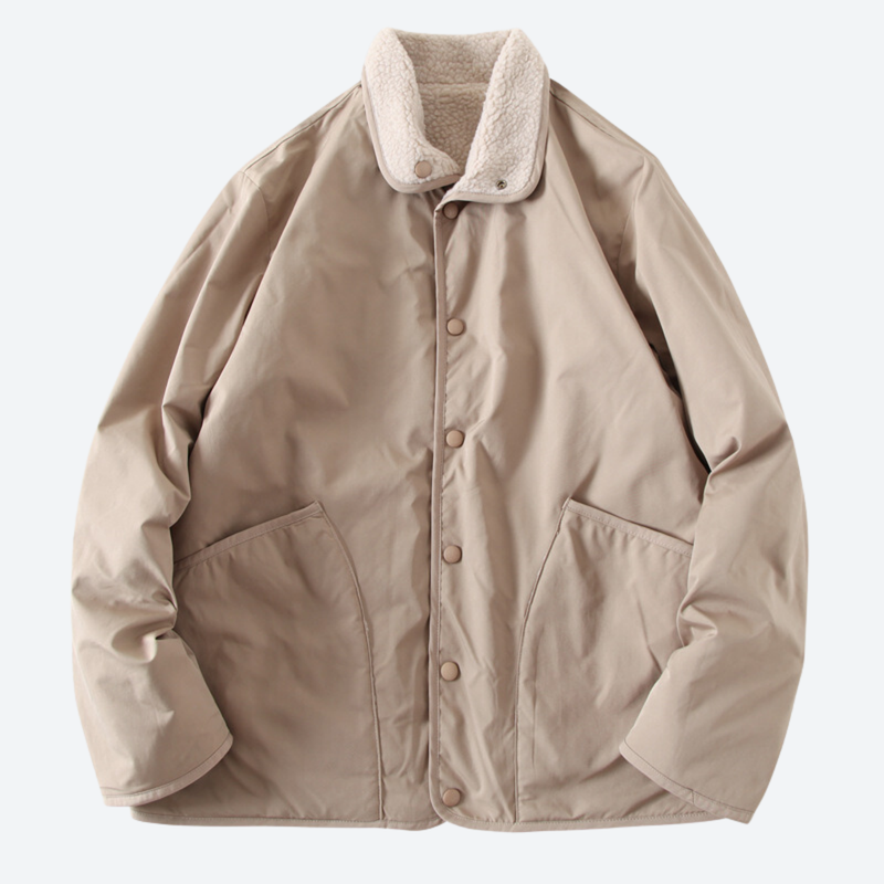 Men's double-sided full-zip fleece jacket - beige double-sided fleece jacket, for hiking and trail walking