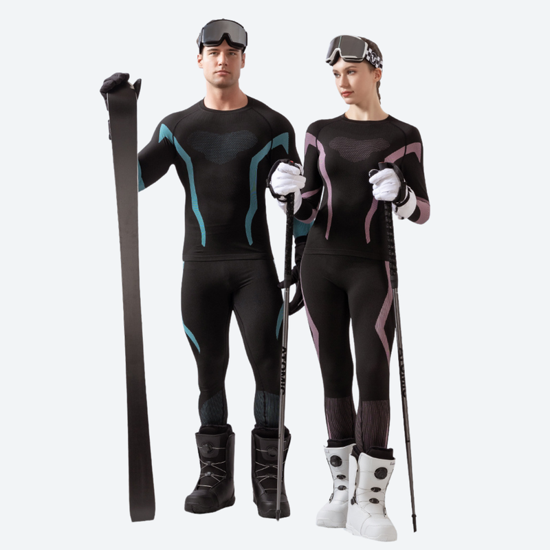 Women's quick-dry performance baselayer top and pants - black teal and black pink compression suit couple 13