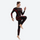 Women's quick-dry performance baselayer top and pants - black red compression base layer suit on women, leg-raise pose view