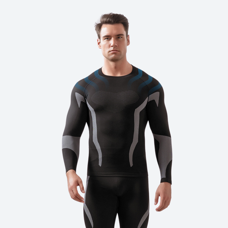 Men's quick-dry performance baselayer top and pants - black red compression base layer suit on men, for winter snow sports