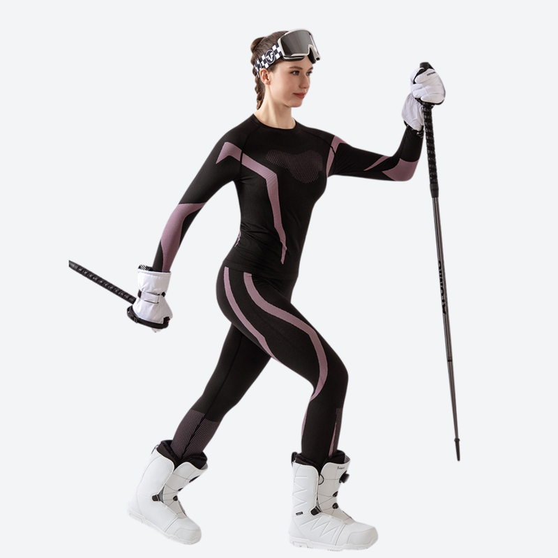 Women's compression base layer suit with lycra stretch - black pink compression base layer suit on women