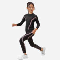 
                  
                    Kids' compression base layer suit - black and pink kids compression base layer suit on girl, for layering under ski wear
                  
                