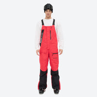 
                  
                    Men's breathable 3-layer suspender ski pants - red bib snow pants with white top, for resort and backcountry days
                  
                