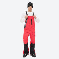 
                  
                    Men's breathable 3-layer suspender ski pants - red bib snow pants with white top, for skiing and snowboarding
                  
                