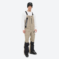 
                  
                    Men's bib snowboard pants with snow gaiters - tan bib snow pants with white top, for skiing and snowboarding
                  
                