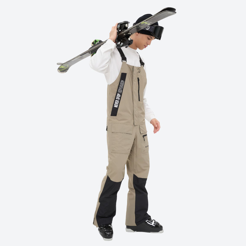 Men's breathable 3-layer suspender ski pants - tan bib snow pants, for powder and piste riding